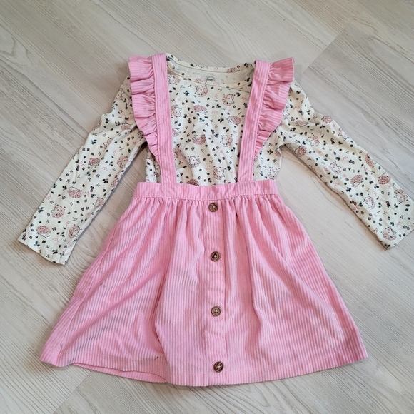 ♥️5 For $25Wonder Nation Toddler Girls Pinafore Set, Size 5T in Rosey Petal - Picture 1 of 11